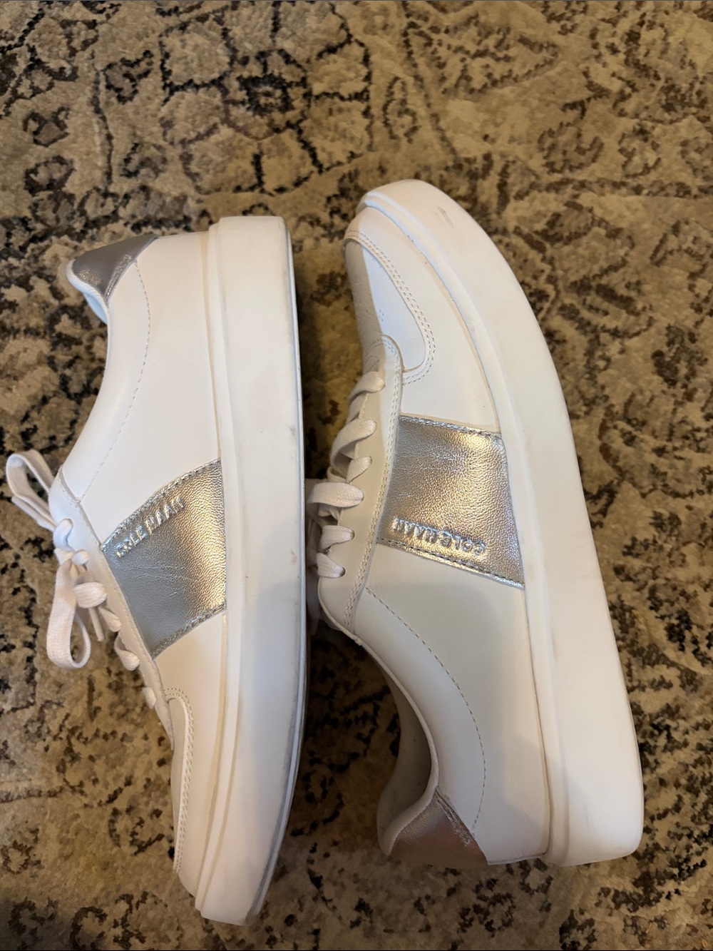 Cole Haan White Leather Sneakers with Silver Accent - Picture 6 of 9